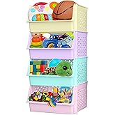 Large Stackable Storage Bins Open Front for Pantry Storage, 4 Pack - Multi | Sturdy Plastic, Easy Stacking, Open Front Access, Ventilated Sides, Vertical &amp; Space Saving Pantry Organizers and Storage Bin