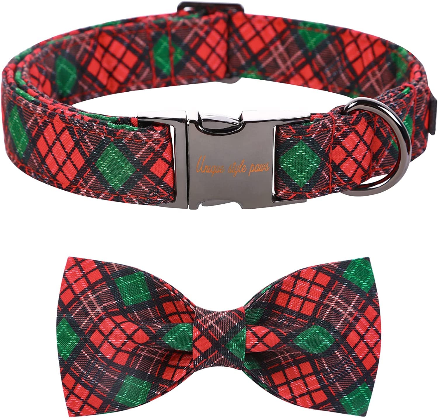 Unique style paws Christmas Dog Collar with Bow Tie Adjustable Red & Green Pet Collar for Small Medium Large Dogs-L