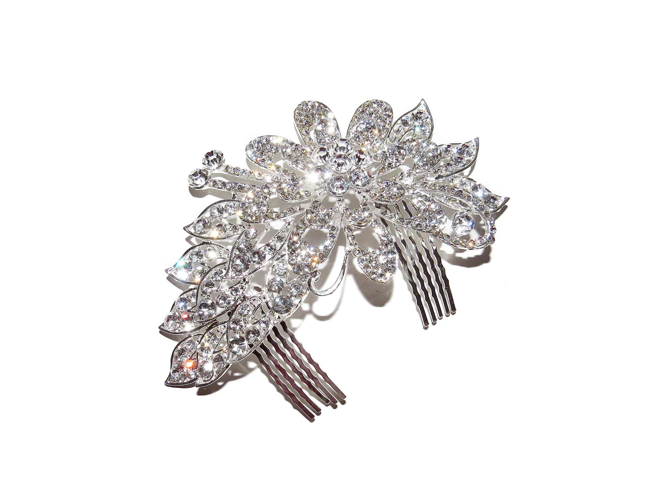 BEAUTIFUL LARGE FLOWER EXPLOSION CRYSTAL SIDE TIARA ON COM - PROM PARTY WEDDING BRIDAL