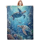 VANZEV Sea Turtle Blanket, 50"x60" Ocean Sea Turtle Fleece Throw for Kids & Adults, Ultra-Soft and Warm Home Decor Blanket, Sea Turtle Gifts