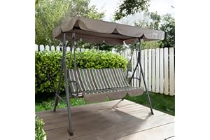 Kozyard Alicia Patio Swing Chair - Comfortable 3 Cushion Seats with Strong Steel Frame, Adjustable Canopy and Removable Cushion Ideal Glider Swing for Outdoors, Garden, Poolside, Balcony (Lime Stripe)