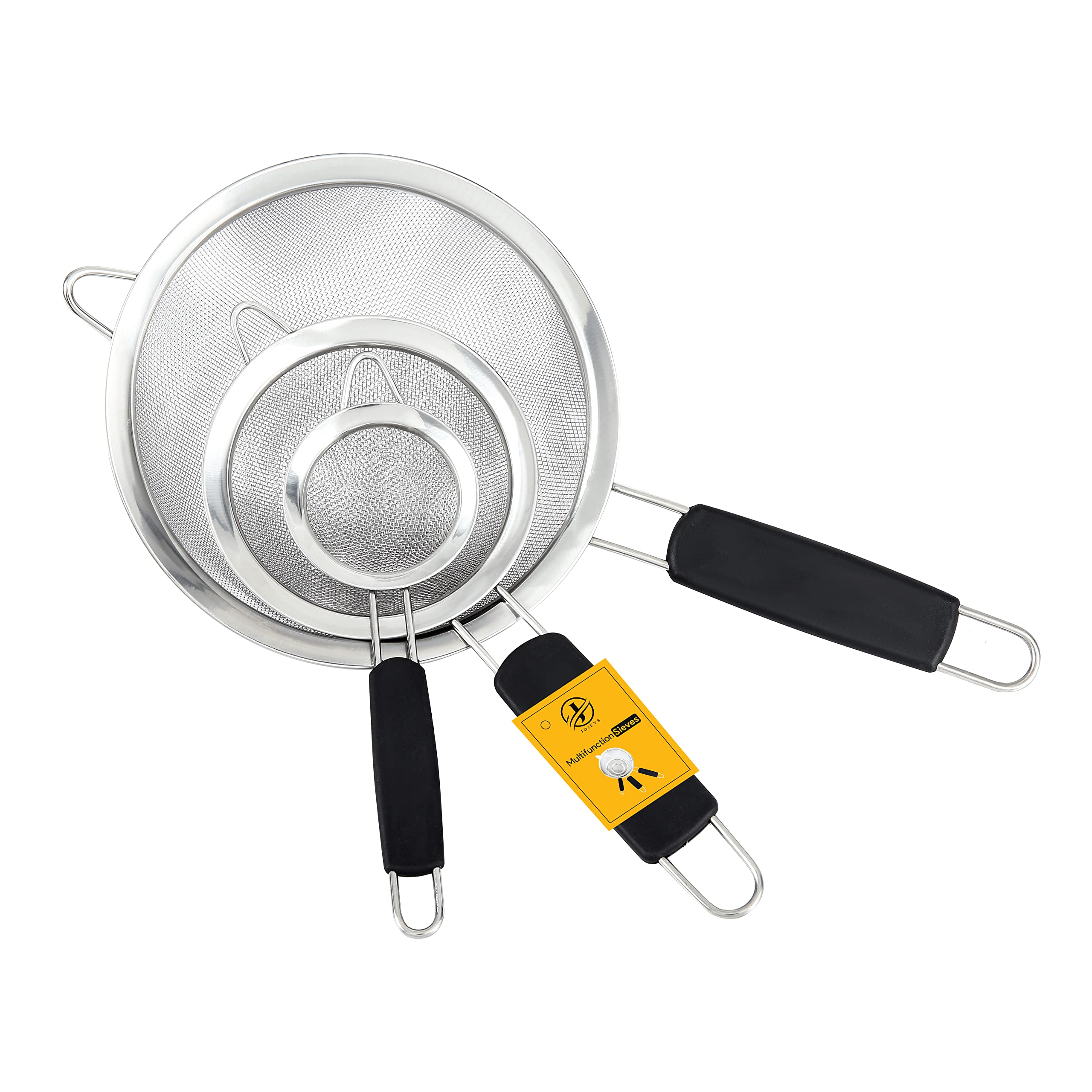 Jojeys Pack of 3 Black Sieves and Strainers Set - Metal Sieve and Strainer, Fine Mesh, Rust Free — image 1