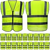 JaGely 20 Pack Reflective Safety Vests with Pockets, High Visibility Mesh Construction Vest for Men Women, Neon Yellow, Size L