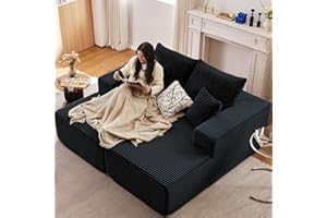 ODUWA Oversized Double Chaise Lounges Indoor,Upholstered Boneless Cloud Stupendous Oversized Chaise Lounge Couch Luxury Sofa Bed Deep Seat - Plush Corduroy Lounge Chair,2 Pieces,Black