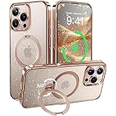 CASEKOO Glitter 360° Spin Built-in Magnetic Stand for iPhone 16 Pro Max Case, Fit for MagSafe, 16FT Drop Protection, Chic Design for iPhone 16 ProMax Case with Stand, Sparkle Rose Gold