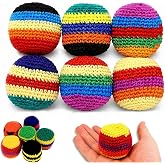 6PCS Hand-Made Knitted Footbag, 2026 Upgraded Assorted Foot Bag Crochet Foot Bags for Adults, Juggling Balls for Beginners, Multicolored Geometric Pattern, Ready-to-Use