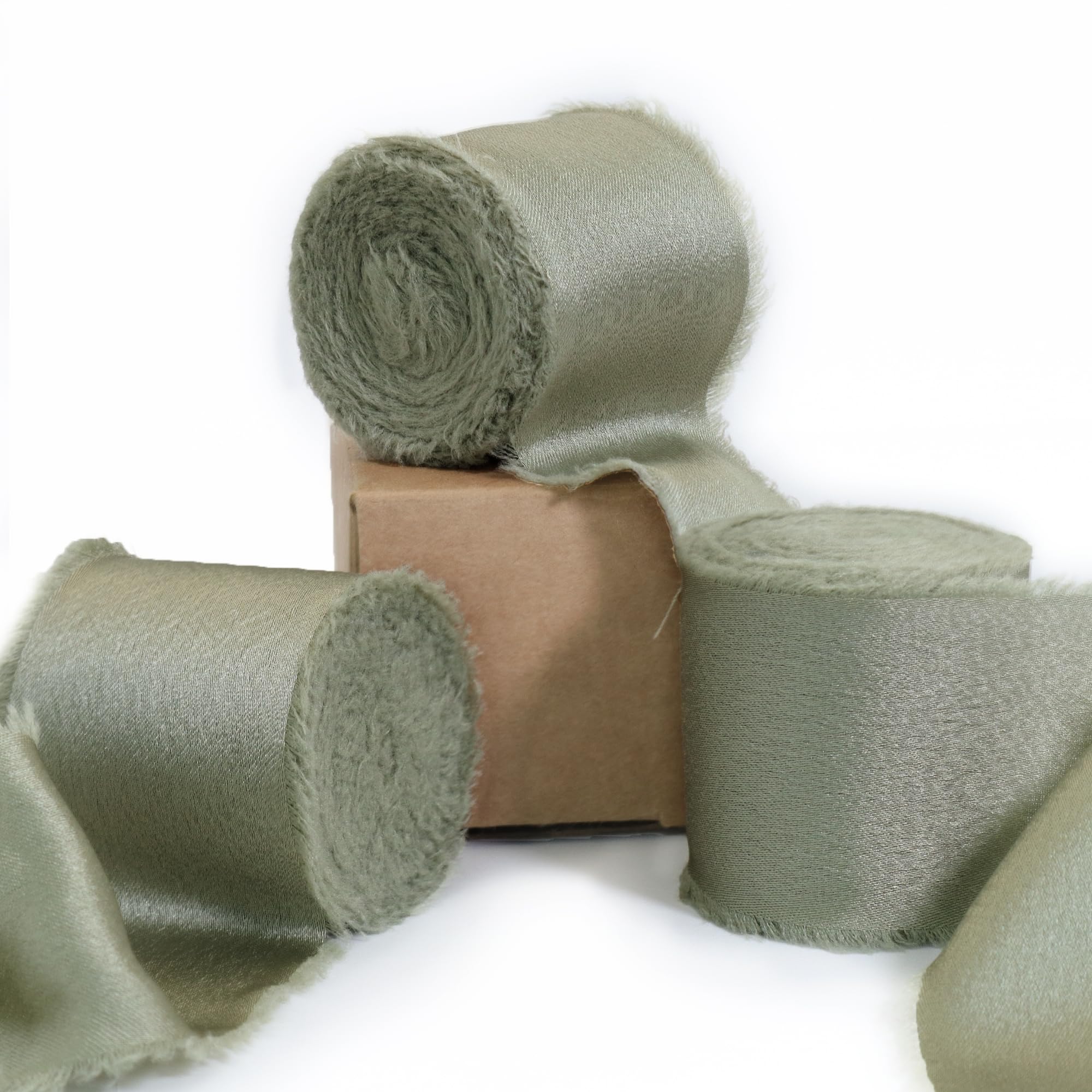 Ligtmor Silk Satin Ribbon 1-1/2 inch x 15 Yard (3.8cm x 13.5m) Handmade Frayed Ribbons for Gift Wrapping Crafts Wedding Flower Bouquet Holiday Décor - Olive Green