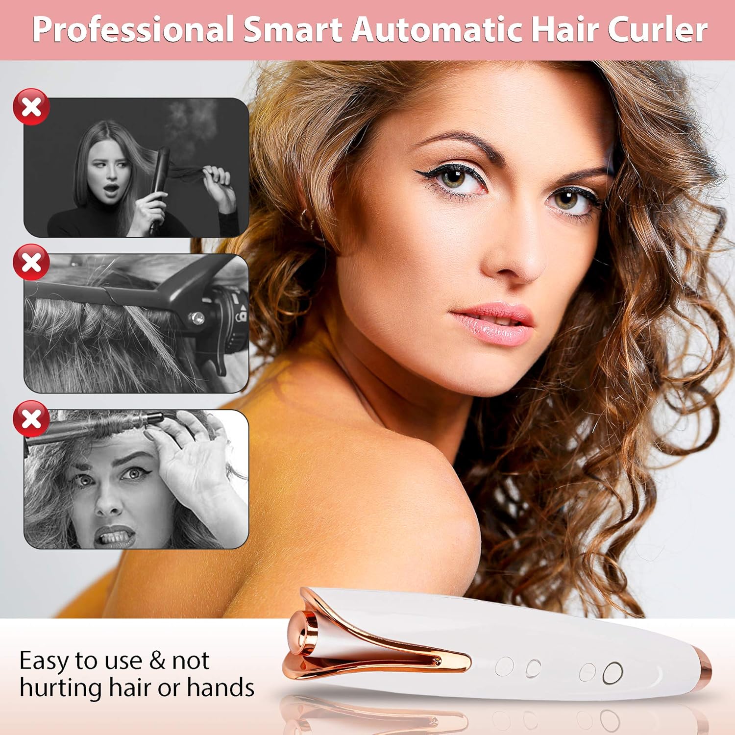 Automatic Cordless Hair Curler That Gives You Brilliant Beautiful Natural Curls, Light Weight Portable Curling Iron Allow You to Style Anytime Anywhere 4 Temperature Setting for Different hairstyling: Health & Personal Care