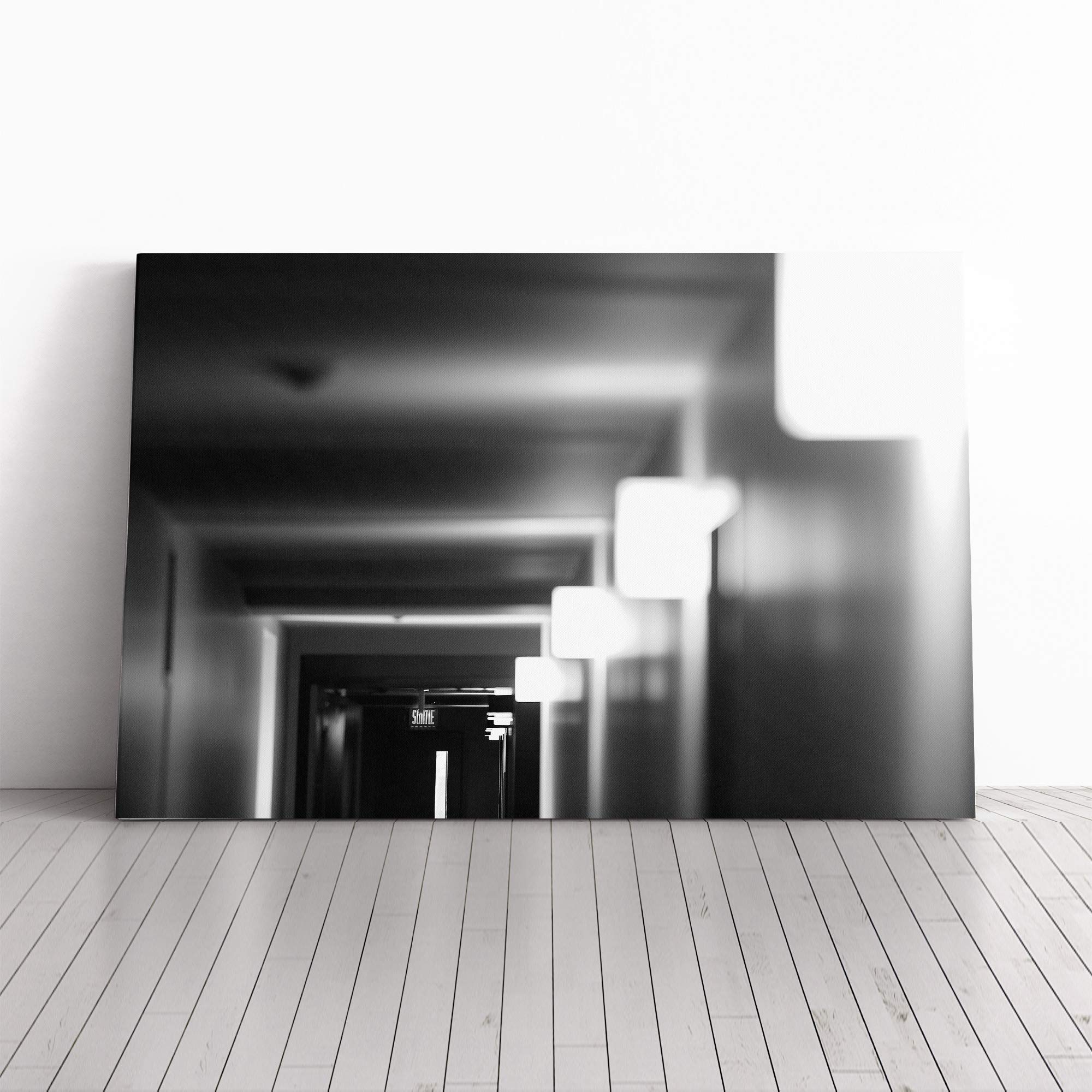 Architecture Black and White Corridor (1) Canvas Print | Gallery Wrapped 30mm Frame Wall Art | 20x14 inches | Ready to Hang | Modern Cityscape Picture | Living Room Bedroom Lounge Office