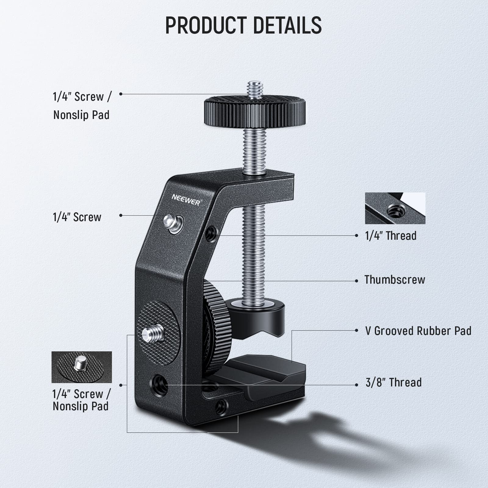 NEEWER Heavy Duty Metal Super Clamp - Desktop Camera Clamp Mount with 1/4