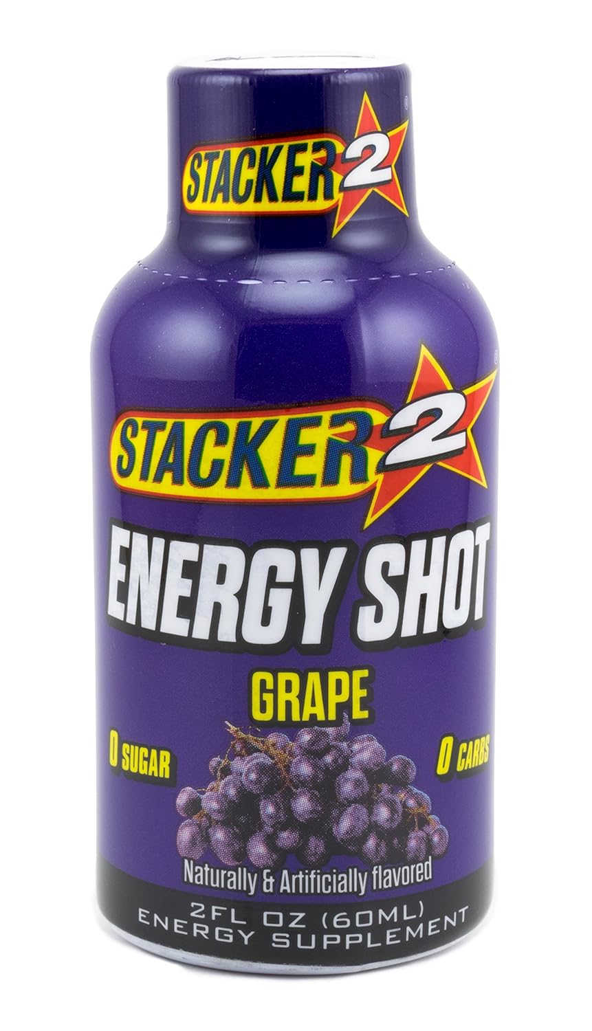 Stacker 2 Energy Shots Grape Flavor 2oz. Shots (24 Bottles