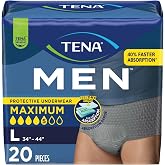 Tena Men Protective Underwear for Men, Maximum Absorbency, Better Fit, Adult Diaper, Large, 20 Count