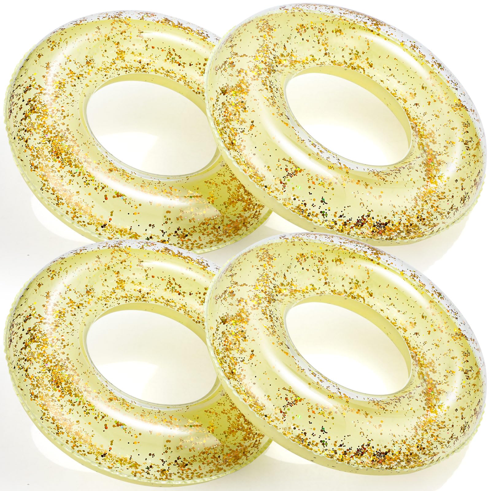 Photo 1 of ShinyRelief 4 Pcs Inflatable Glitter Pool Float 30'' Macaron Swim Tube with Gold Confetti Swim Inner Tube for Adults Pool Floats Rings for Summer Beach Swimming Pool Bachelorette Party(Yellow)