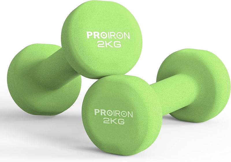 PROIRON Neoprene Dumbbell Weights Pair 2x2kg Apple Green Non-Rolling