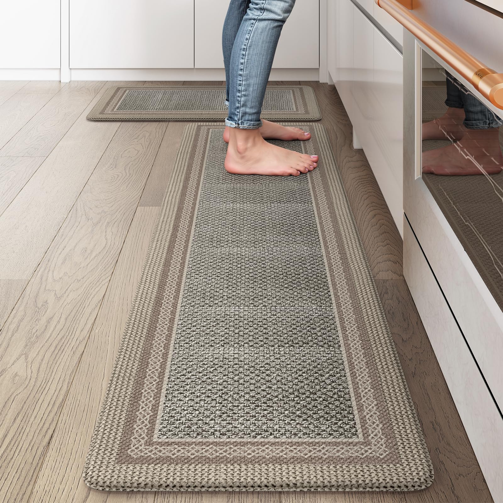 Photo 1 of Ailsan Kitchen Mats for Floor 2 Piece,Kitchen Floor Mats Cushioned Anti Fatigue,Farmhouse Kitchen Rugs Non Slip,Memory Foam Kitchen Mat for Kitchen Decor Office Laundry,Brown