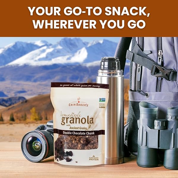 ERIN BAKER’S HOMESTYLE DOUBLE CHOCOLATE GRANOLA WITH ANCIENT GRAINS – MADE FROM NATURAL INGREDIENTS, CRUNCHY, VERSATILE SNACK OR CEREAL – VEGAN FRIENDLY, NON-GMO, RESEALABLE 12OZ BAG