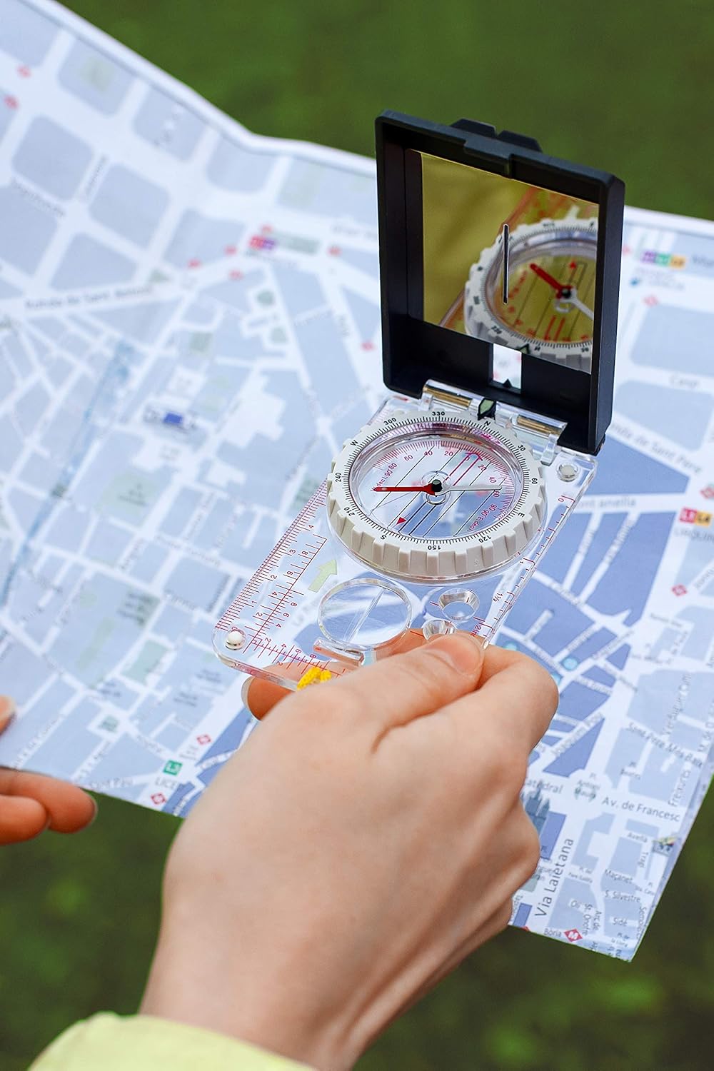 Sighting Compass Mirror Adjustable Declination - Boy Scout Compass Hiking Survival - Map Reading Compass Orienteering - Mirror Compass Hunting Fishing - Compass Backpacking Camping (White) : Sports & Outdoors