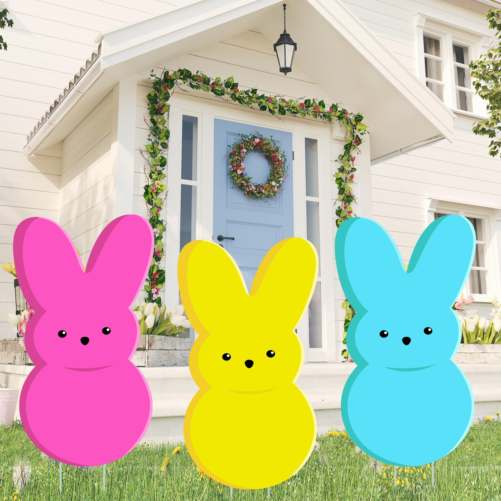 Photo 1 of 24in Bunny Yard Sign Stakes - Outdoor Lawn Decorations for Easter Party Supplies