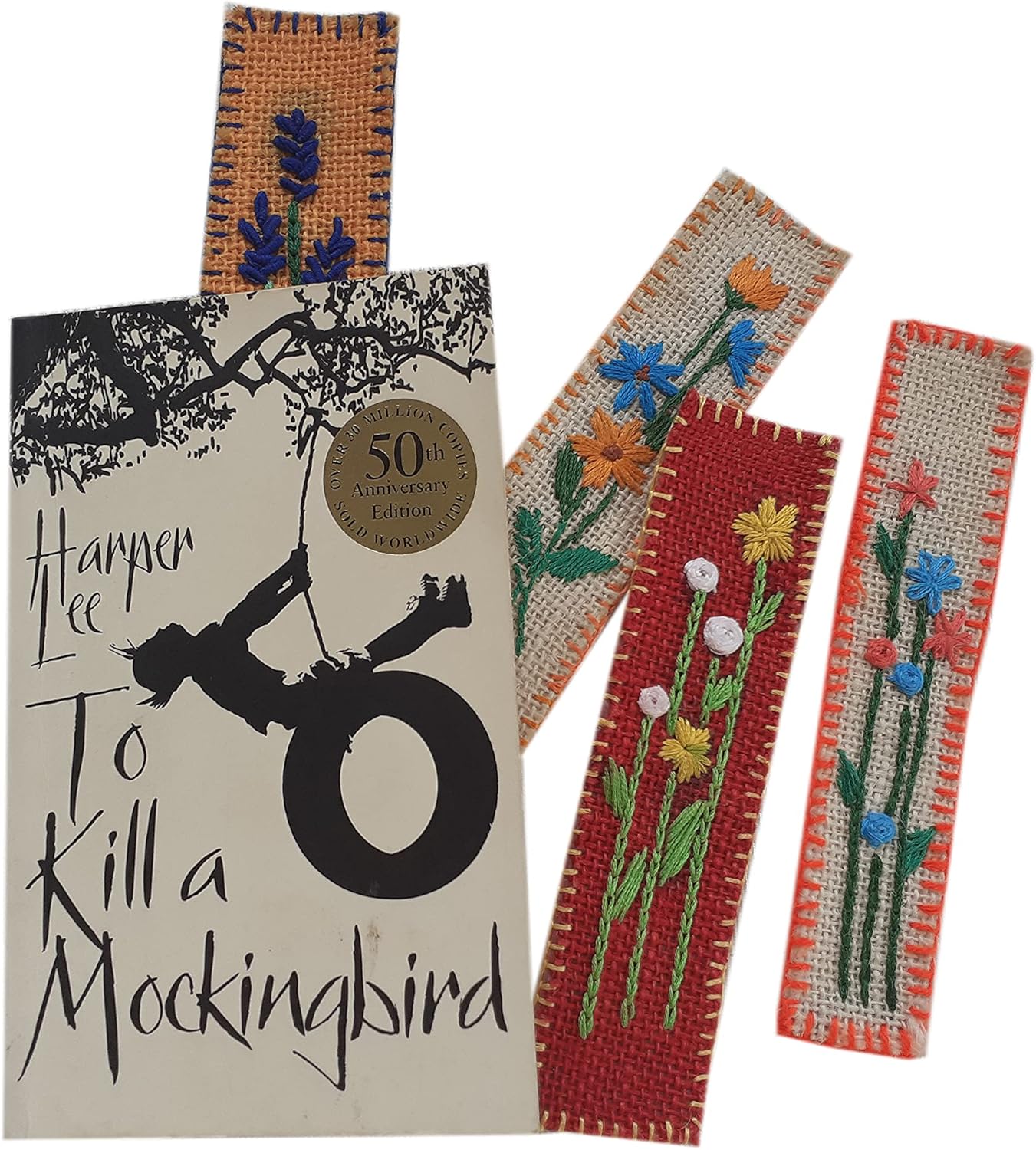 Vyoman Pack of 4 Jute hand embroidered bookmarks pretty giftable