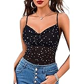 Avidlove Women's Mesh Camisole Cowl Neck Tank Top Cami Sequin Basic Tank Shirt Blouses