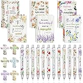 36 Pcs Christian Bulk Gifts for Women Include 12 Mini Bible Verse Notepads, 12 Scripture Ballpoint Pens & 12 Magnetic Cross Bookmarks, Cute Religious Notebooks Gifts Prizes Party Favors, 3.5"x5.5"