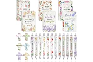 OMEYA 36 Pcs Christian Bulk Gifts for Women Include 12 Mini Bible Verse Notepads, 12 Scripture Ballpoint Pens & 12 Magnetic Cross Bookmarks, Cute Religious Notebooks Gifts Prizes Party Favors, 3.5"x5.5"