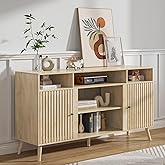 Oubayajia Mid Century Modern TV Stand, Fluted TV Stand for 65 Inch TV, Entertainment Center with Adjustable Shelf, Media Console, Wood Feet, Cord Holes, for Living Room (Wood, 58.26'')