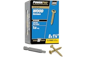 Power Pro Premium Exterior Wood Screws, #8 x 1-1/4"Inch All-Purpose Deck Screws for Outdoor Projects, T-25 Star Bit Included, Bronze, 220 Pieces | 48594V4