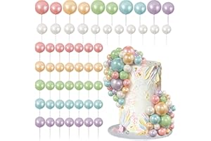 RASSLISA 56 PCS Ball Cake Picks Colorful Ball Shaped Cake Topper Pearl Balls Cupcake Cake Insert Topper for Birthday Party Wedding Decoration Supplies Candy Series Six Colors
