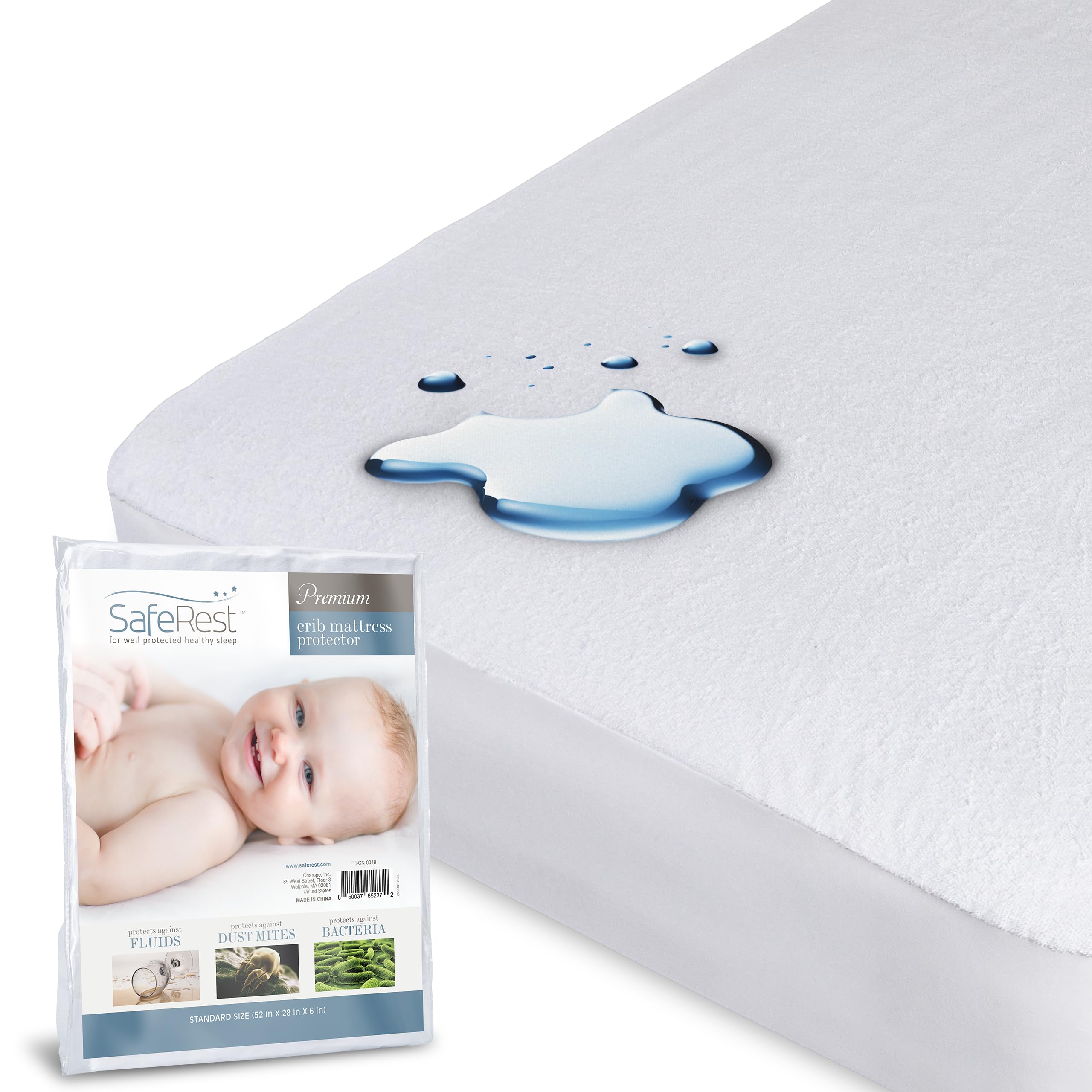 Photo 1 of SafeRest Waterproof Crib Size Mattress Protector - Fitted with Stretchable Pockets - Machine Washable Cotton Mattress Cover for Bed