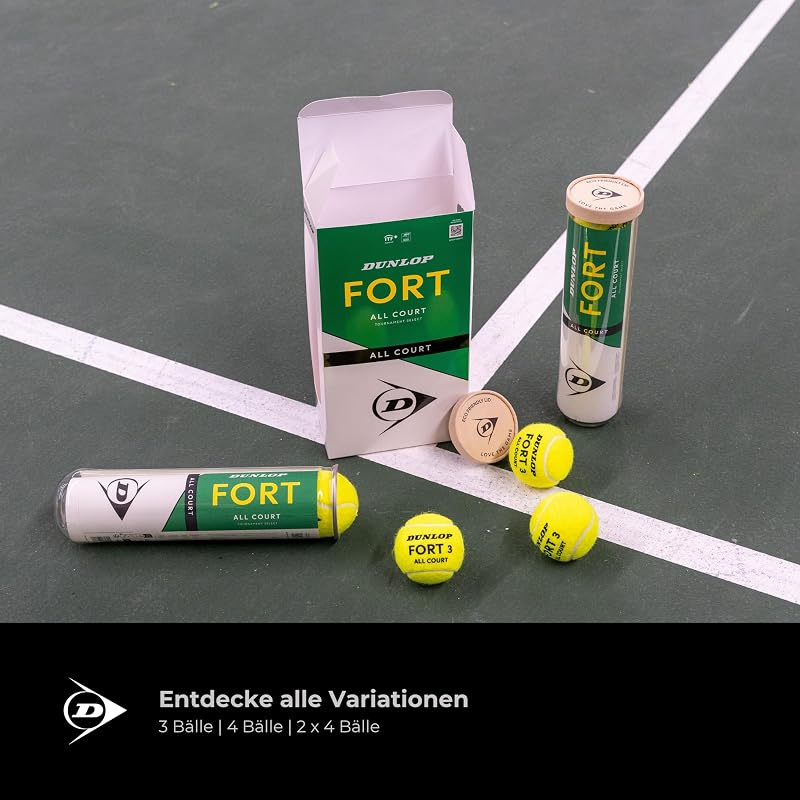 Dunlop Tennisbälle Fort All Court TS, 8 Bälle (2 x 4), Gelb