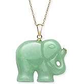 Belacqua Natural Green Jade Elephant Pendant Necklace in 14K Yellow Gold or Sterling Silver, With or Without 18" Box Chain, Jewelry for Her, Gift Box Included