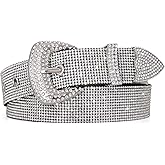 WHIPPY Rhinestones Leather Belts for Women Disco Bling Studded Belt for Jeans Pants Western Cowgirl Shiny Waist Belt