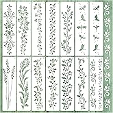 Large Border Flower Stencils for Painting Floral Leaf Stencil Dragon Vine Background Template Paint Stencils for Painting on Wood Burning Art Craft Canvas Furniture Wall (edge14)