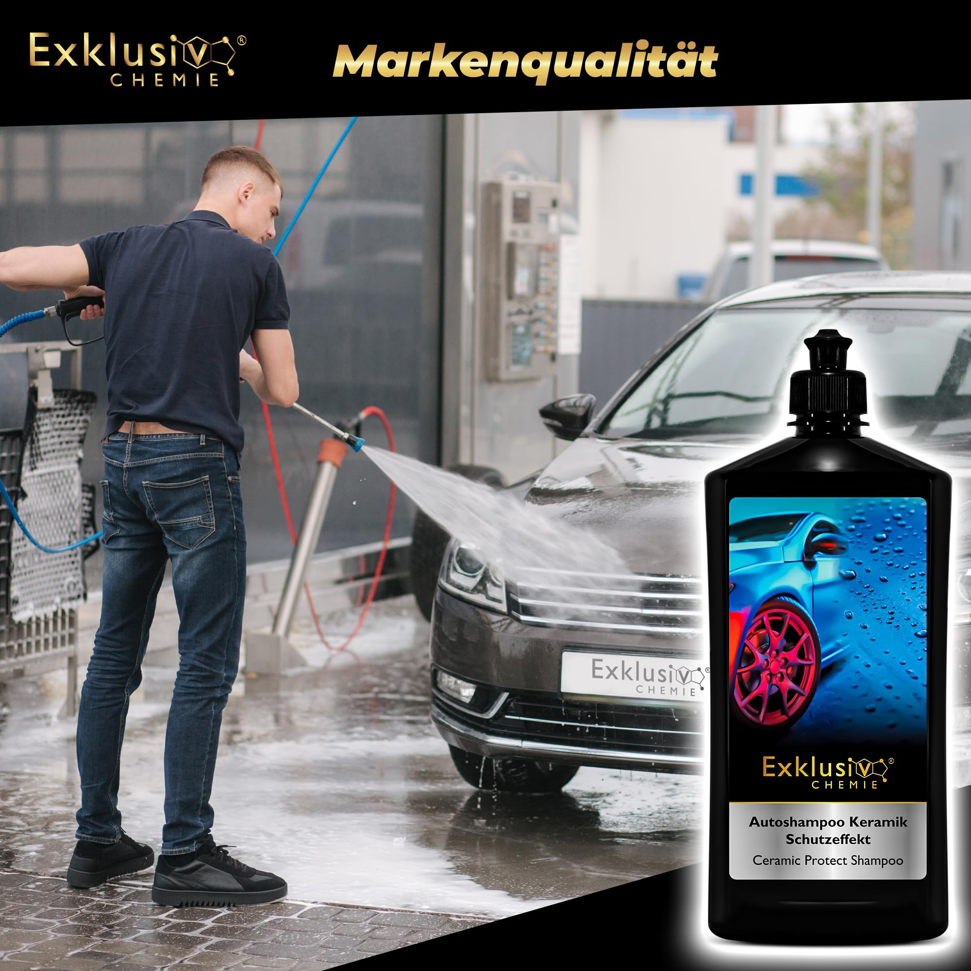 Exklusiv Chemie® Autoshampoo Keramik Schutzeffekt 750ml | Auto Shampoo Konzentrat mit Abperleffekt | Auto Reiniger mit Keramik Versiegelungseffekt | Wasser & Schmutzabweisend für alle Auto Außenteile 6