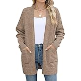 Micoson Women's Long Sleeve Open Front Knit Cardigan Sweaters 2025 Casual Loose Jacket Coat with Pockets
