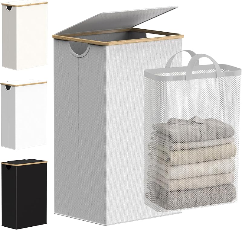 efluky 100L Large Laundry Basket with Lid Bamboo Handles Beige