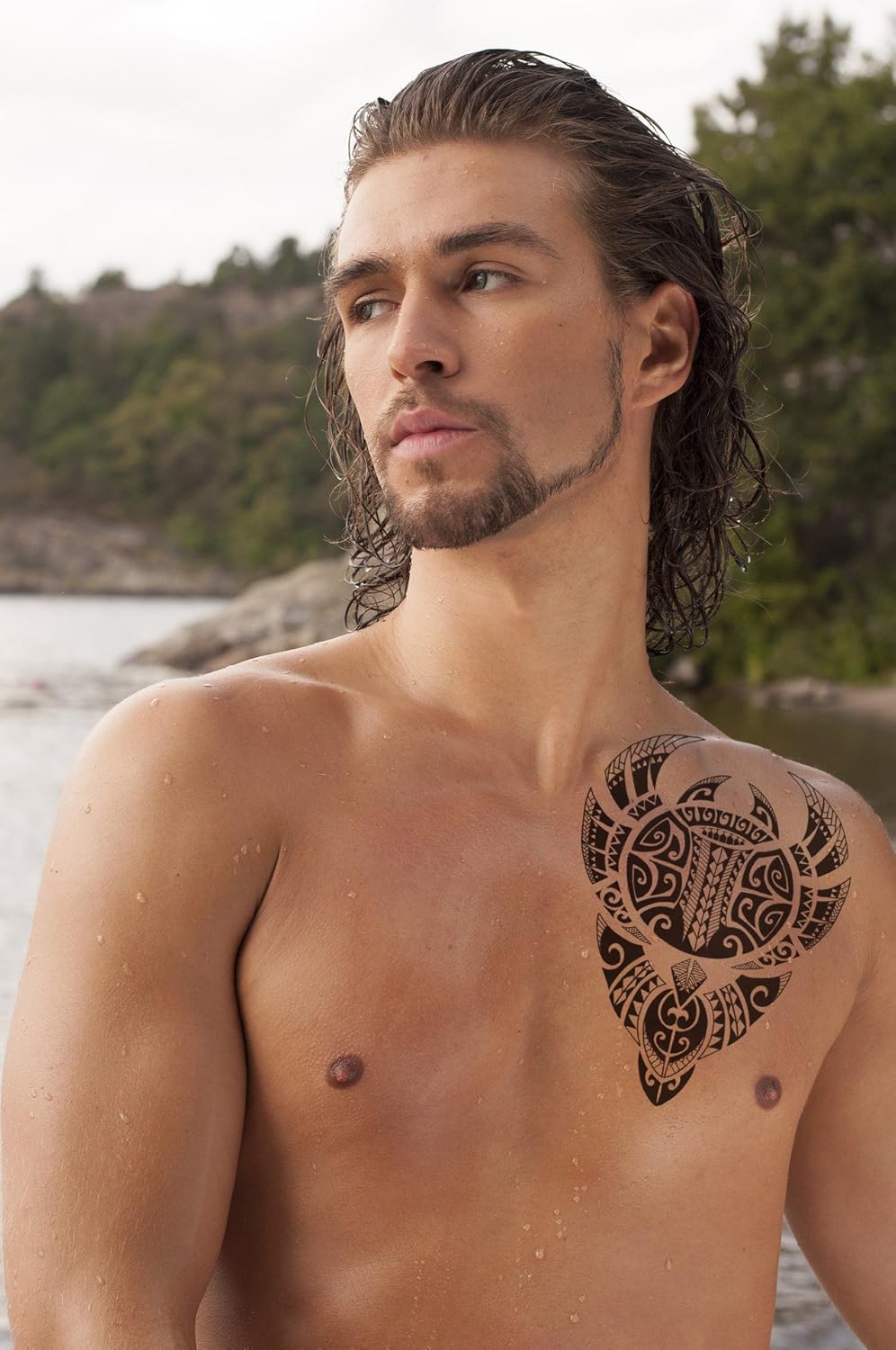 Temporary Tattoo Realistic Transfer Sticker Polynesian Bull Tribal Maori Black Shoulder Arm Waterproof Mens Womens Kids Amazon Co Uk Beauty