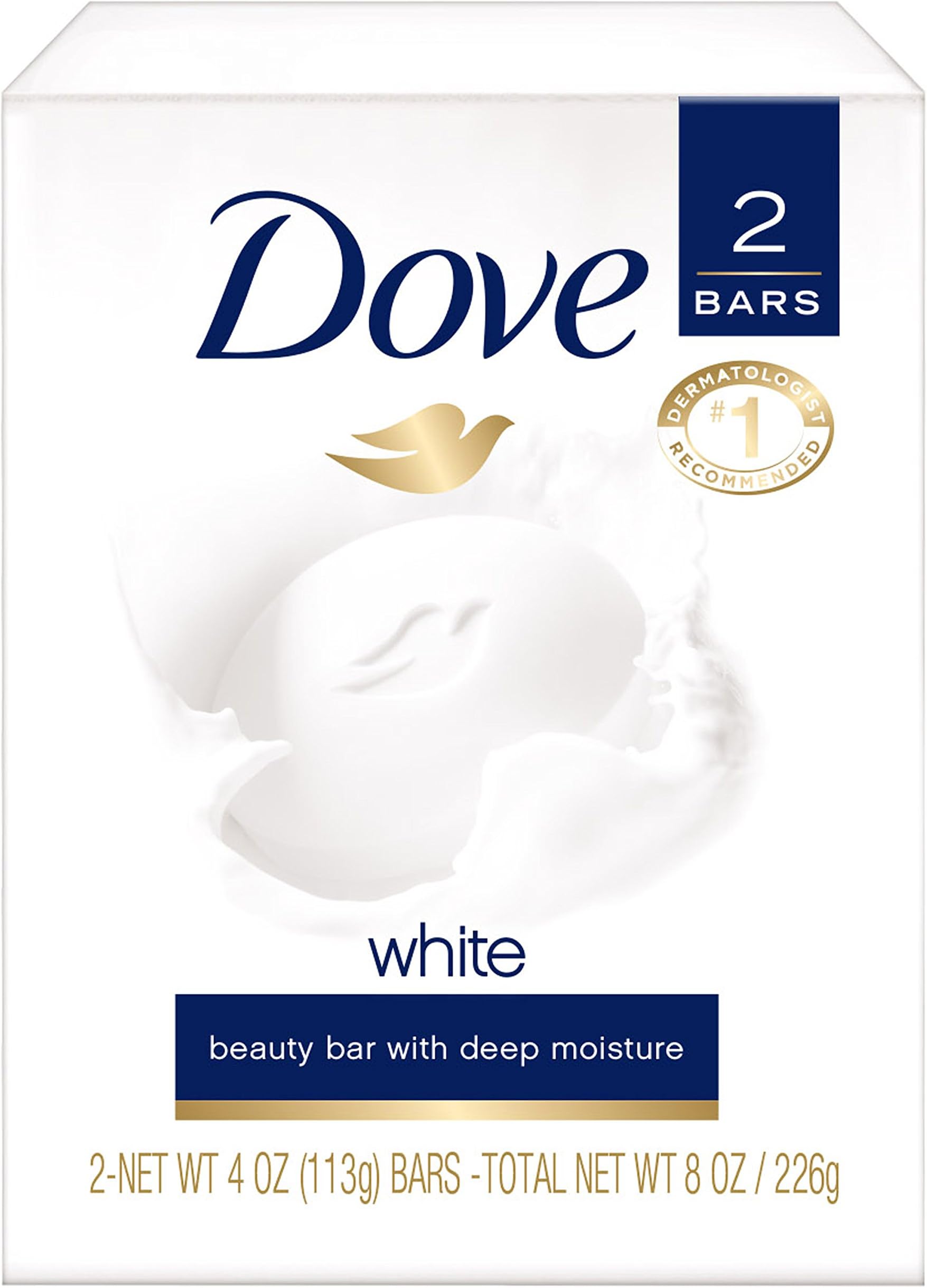 Dove White Beauty Bar Soap, White 4 oz, 2 ea