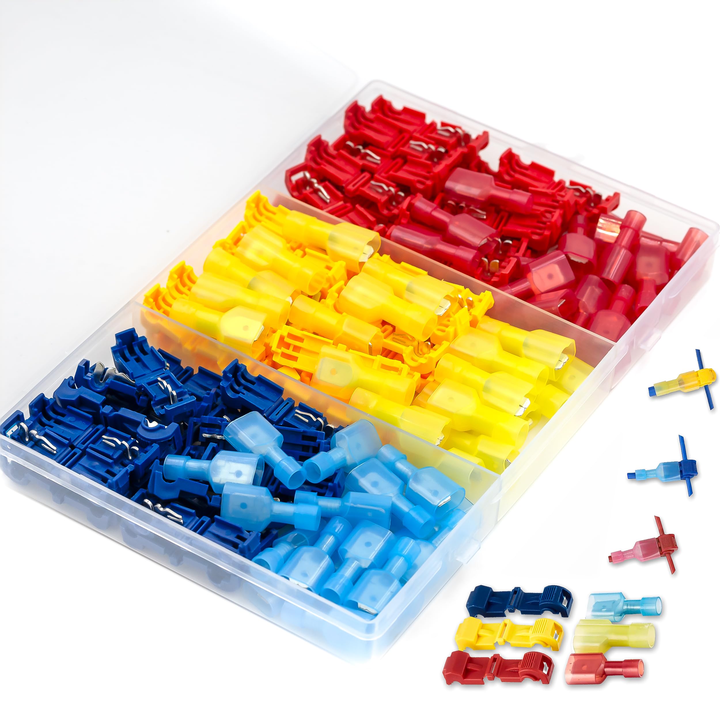 120 Pieces T-Tap Thieves Branch Connector Car Set, Electric T-Quick Connector Fully Insulated Spade Receptacle Flat Connector Kit, for Quick Connection Cable Connector 10-24 AWG Lewttyer