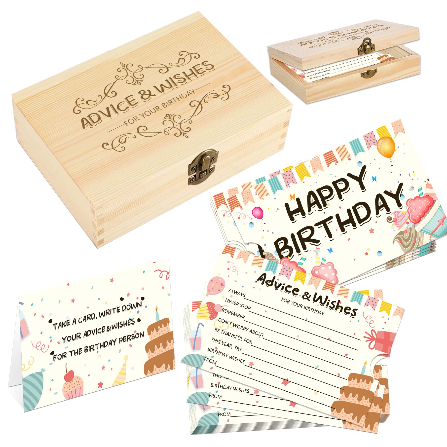 Photo 1 of 1DFAUL 60pcs Birthday Wishes Cards, Guest Book Advice Cards Box for Party, Advice And Wishes for Games, for 16th, 18th, 30th, 40th, 50th, Any Age, Party Favors