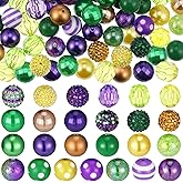 Sasylvia 100 Pcs 20 mm Mardi Gras Memorial Day Colorful Beads Bubblegum Beads Large Pearl Rhinestone Plastic Chunky Loose Round Spacer for DIY Craft Jewelry Making Supplies