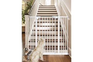 InnoTruth Baby Gate 29–39.6" Wide, 36" Tall Dog Gate for Stairs and Doorways, Pressure Mounted Metal Pet Gate with Dual Lock, Easy Walk-Through and Expandable Design, White
