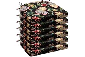 Wellsin Outdoor Chair Cushions for Patio Furniture - Patio Chair Cushions Set of 6 - Waterproof Round Corner Outdoor Seat Cushions 17"X16"X2", Flower Black