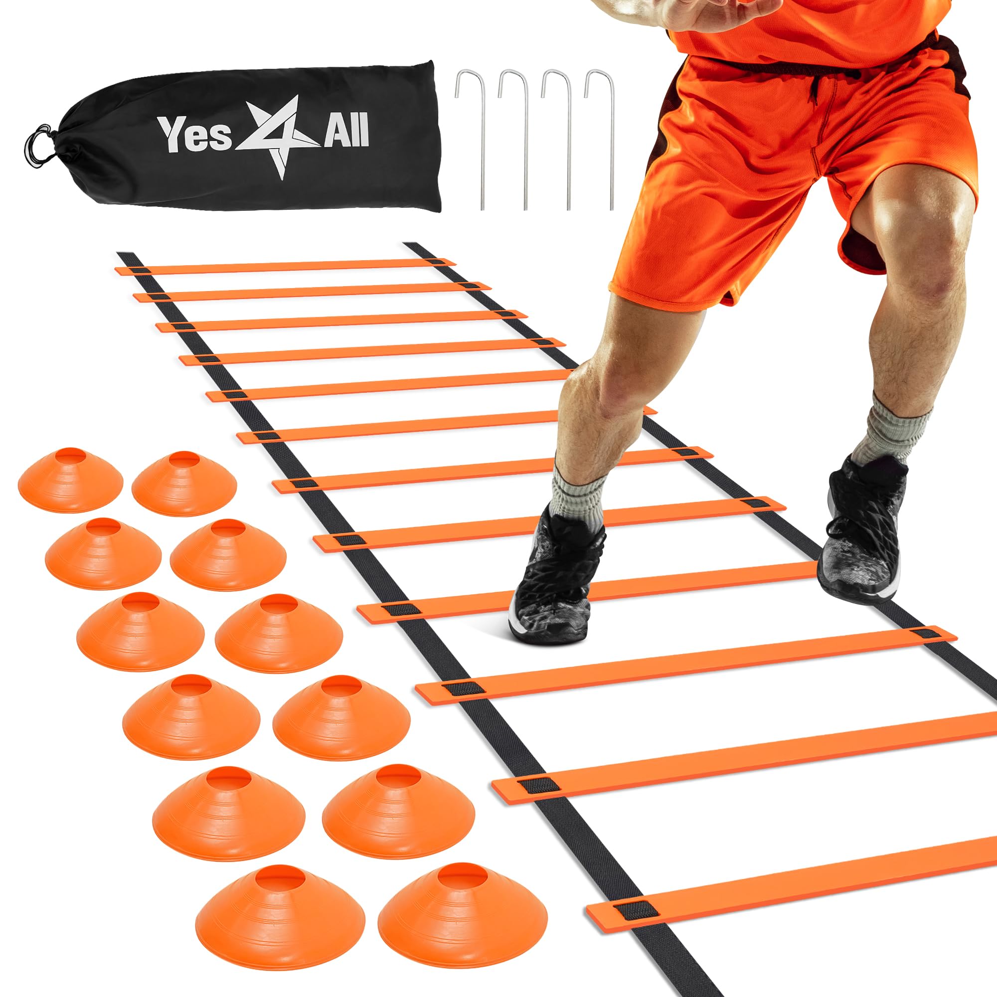 Yes4All Unisex Ljgx Yes4All Ultimate Combo Agility Ladder Training Orange Set Speed Agility Ladder Orange 12 Adjus, C. Combo Orange, 4pcs UK
