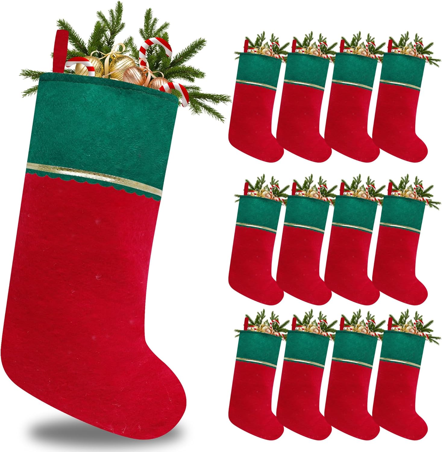 Stockings & Holders - CHOTONIC 12 Pack Red and Green Felt Christmas Stockings, 19 Inches White Cuff with Gold Trim DIY Christmas Stockings for Family Christmas Decoration Holiday Season Party Décor