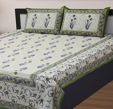 Vihaan Fab India Double Bedsheet Pure Cotton Rajasthani Print/Jaipuri Printed with 2 Pillow Covers,Size-(90 x 108 inch) |Multicolor