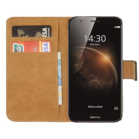 Ambaiyi Flip Echt Ledertasche Handyhülle Brieftasche Hülle Schutzhülle für Huawei GX8 / Huawei G8 Hülle , Schwarz