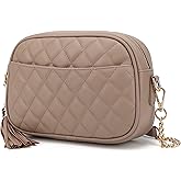 lola mae Quilted Crossbody Bag, Medium Lightweight Shoulder Purse Top Zipper Tassel Accent