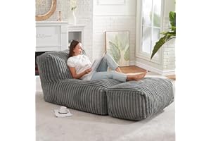Homguava Bean Bag Chairs Lounger Chair Large Beanbag Chair for Adults Bean Bag Sofa with Memory Filled for Bedroom, Living Room or Balcony (Grey, Large)